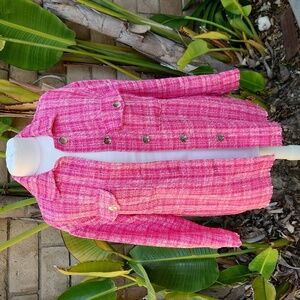 Zara Pink Plaid Tweed Button Down Long Sleeve Jacket Extra Small